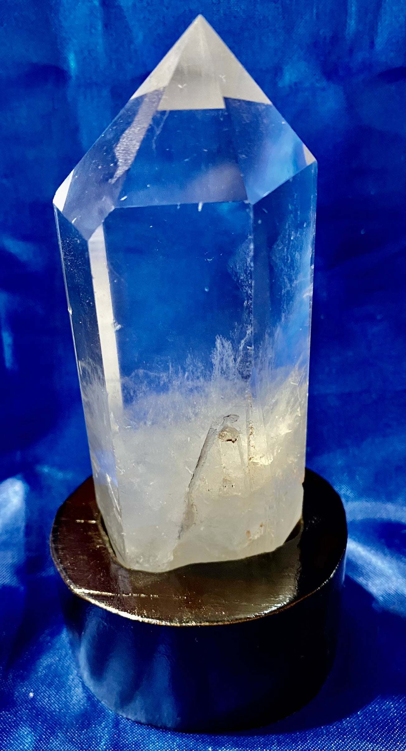 Clear Quartz Tower with Custom-carved Wooden Stand s5