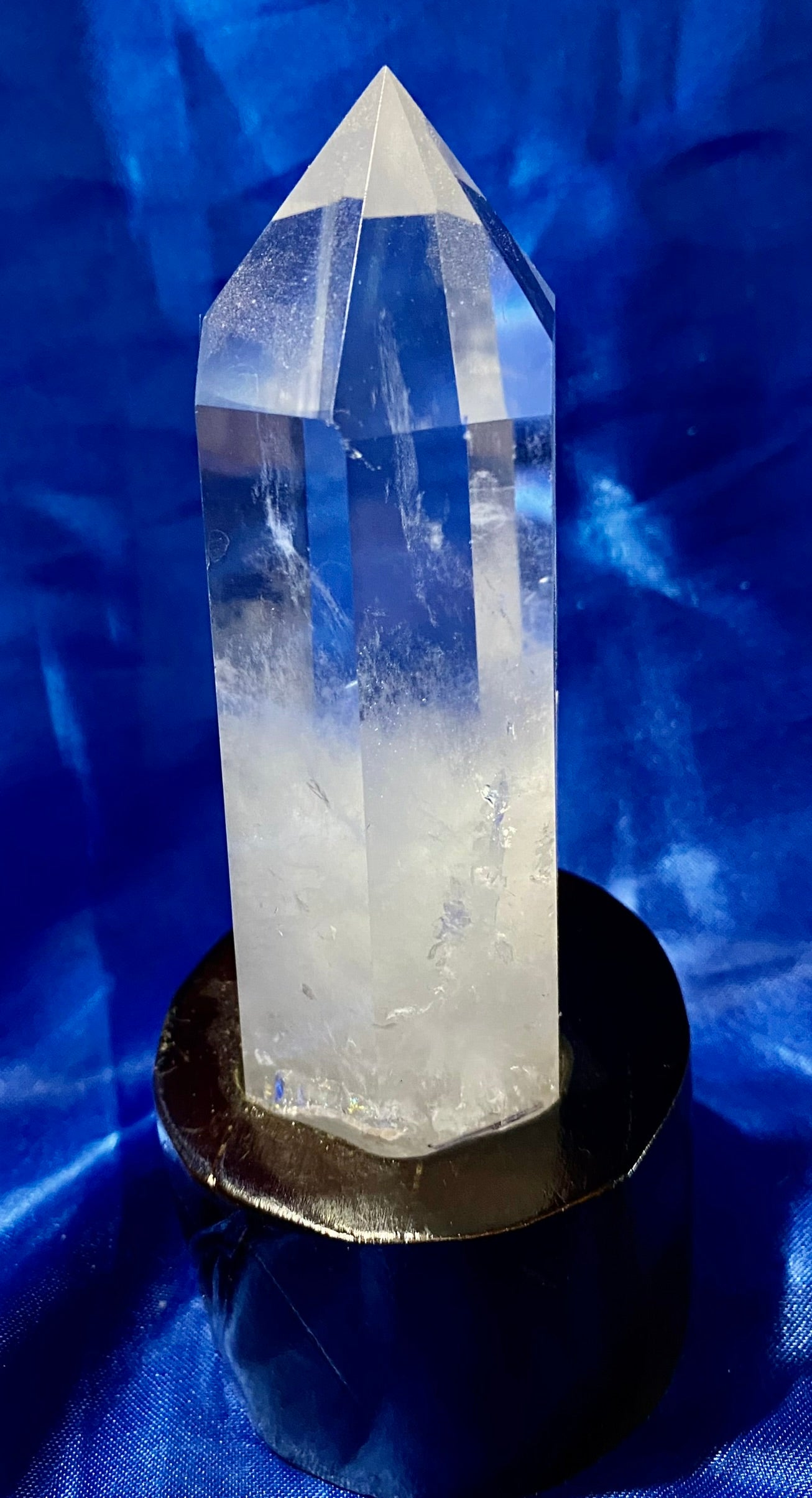 Clear Quartz Tower with Custom-carved Wooden Stand s5