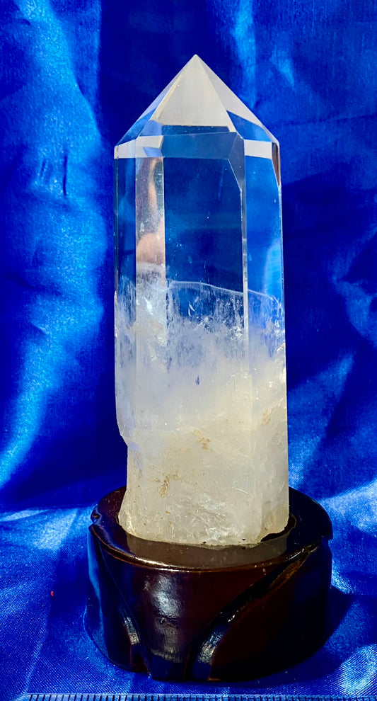 Clear Quartz Tower with Custom-carved Wooden Stand m3