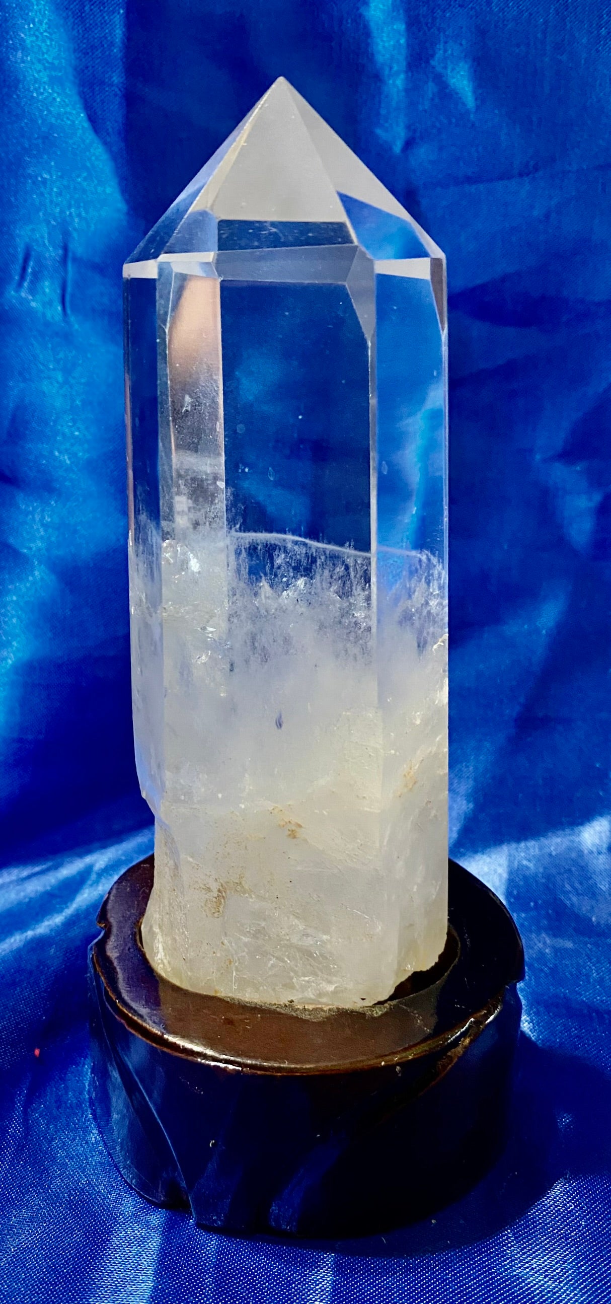 Clear Quartz Tower with Custom-carved Wooden Stand m3