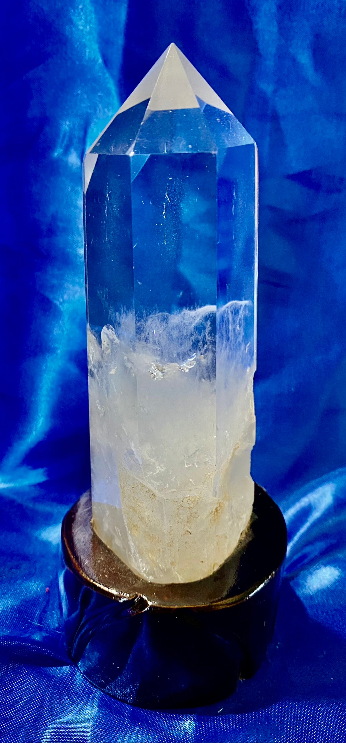 Clear Quartz Tower with Custom-carved Wooden Stand m3