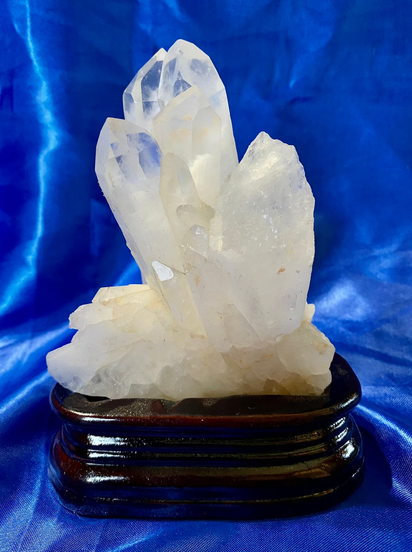 Clear Quartz Tower Cluster with Custom-carved Wooden Stand