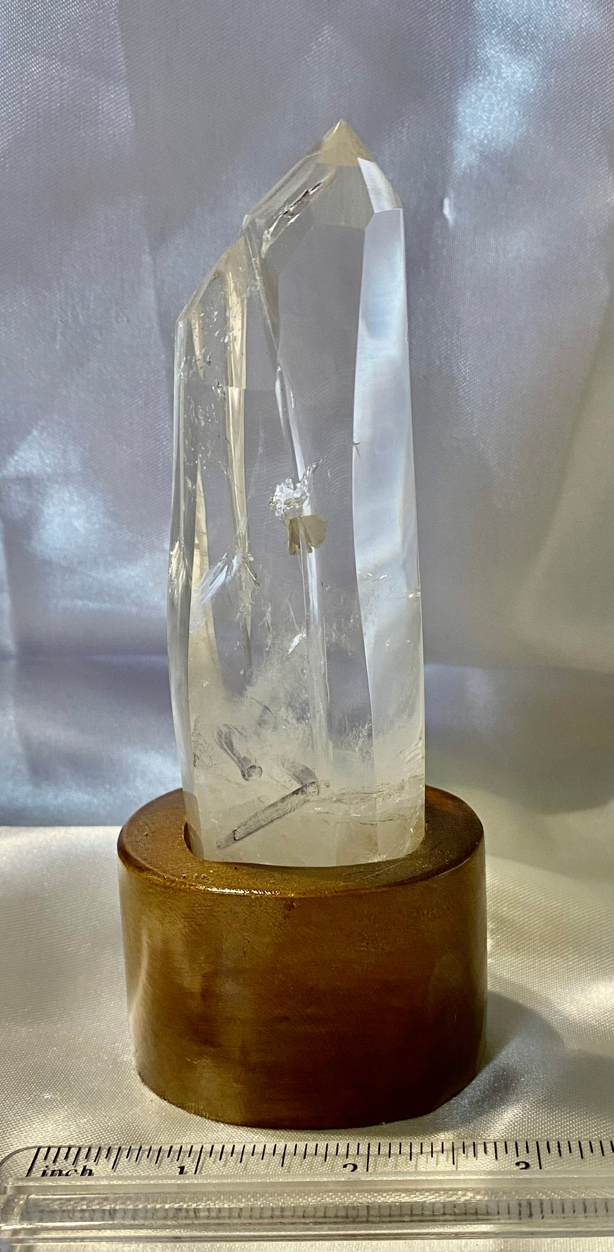 Clear Quartz Cluster or Multipoint Tower with Custom-Carved Wooden Stand