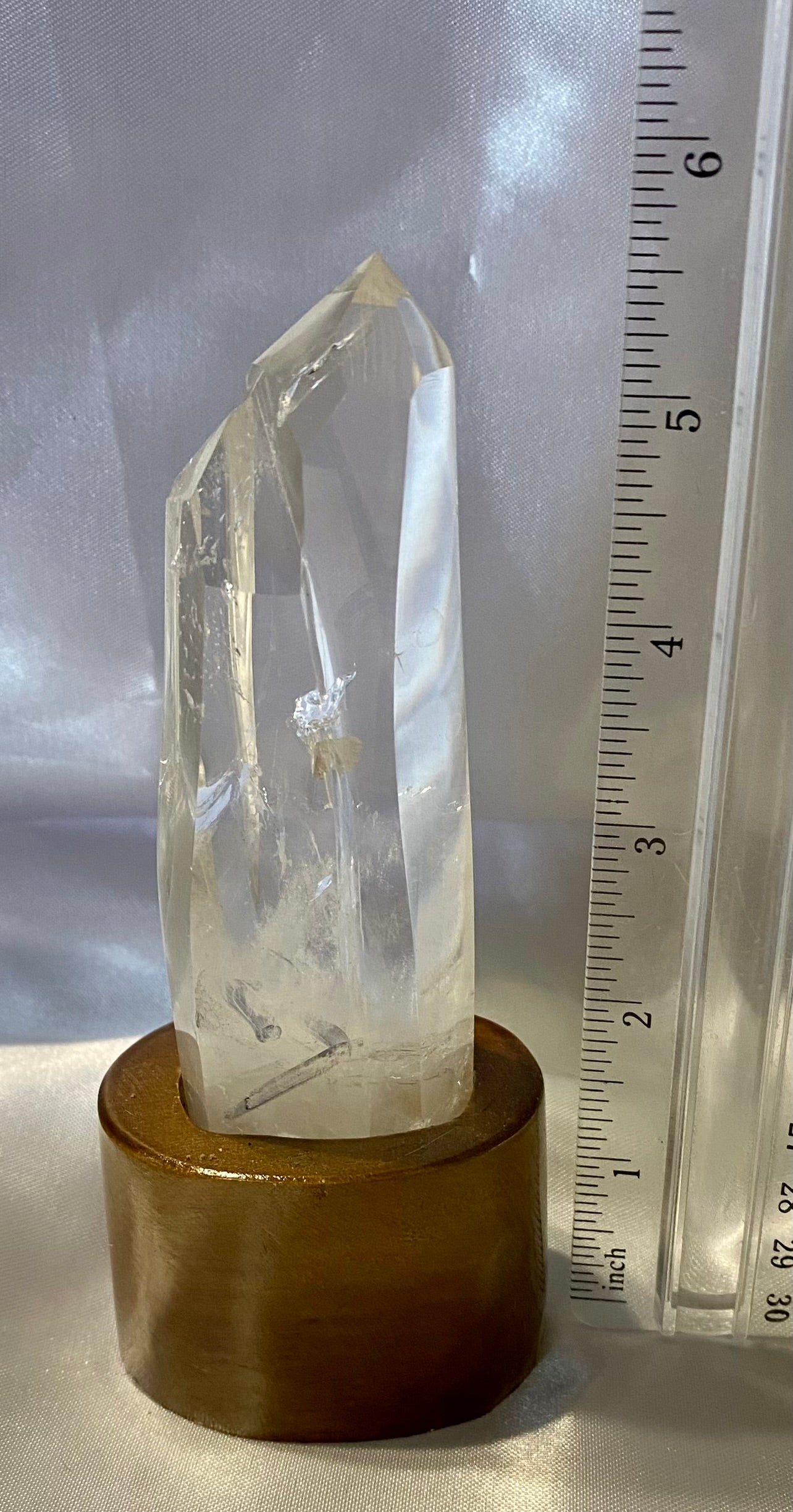 Clear Quartz Cluster or Multipoint Tower with Custom-Carved Wooden Stand