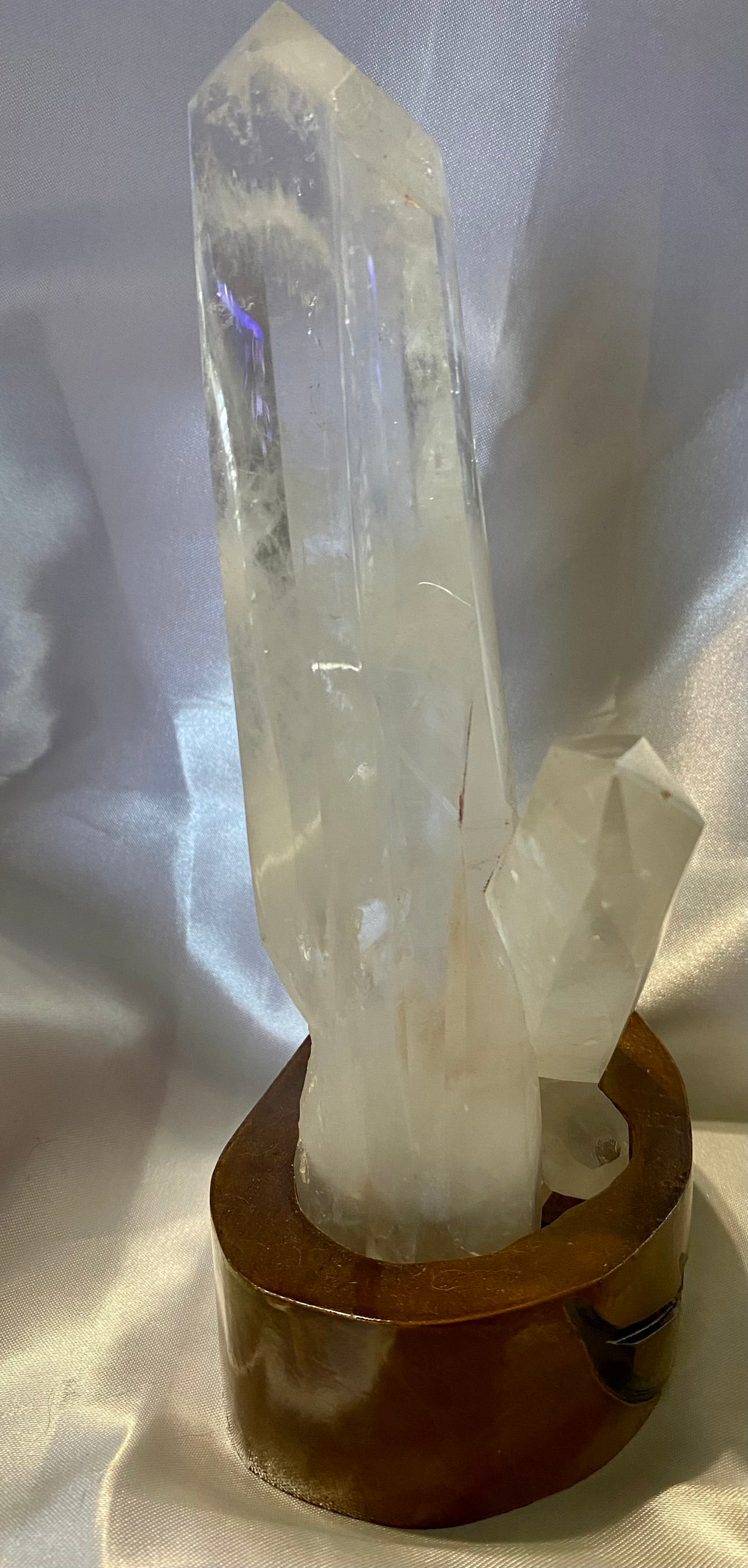 Clear Quartz Cluster with Custom-Carved Wooden Stand