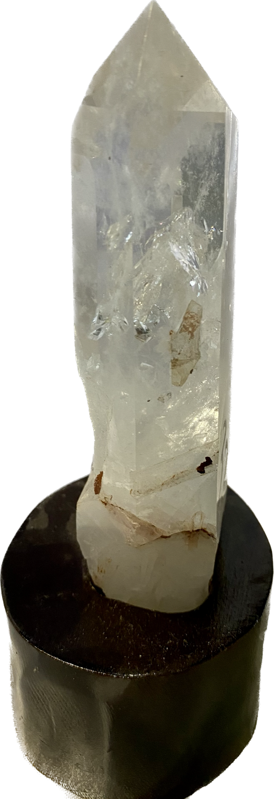 Clear Quartz Tower with Custom-Carved Wooden Stand