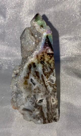 Sphalerite Point with Aura l23 - white gray multicolored mini-tower sculpture with crystalline druzy drusy