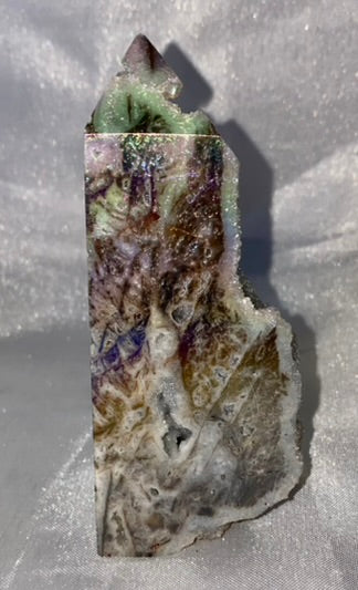 Sphalerite Point with Aura l23 - white gray multicolored mini-tower sculpture with crystalline druzy drusy