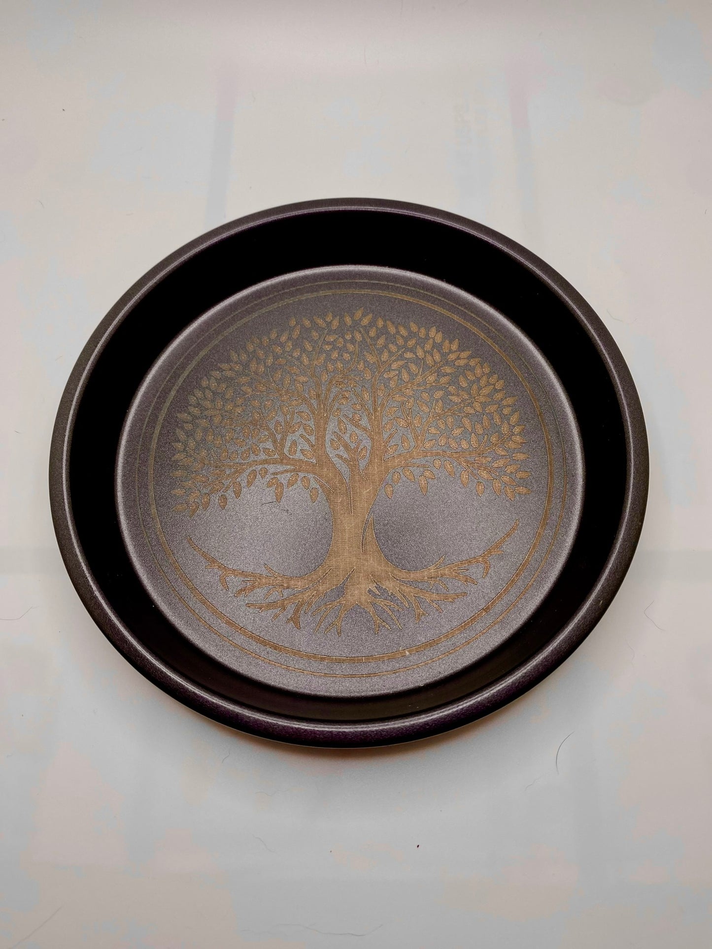 Black Metal Tray with Golden Tree of Life (AKA The World Tree, Yggdrasil, Mímameiðr) Etching