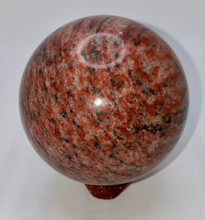 Red Sesame Jasper Sphere 1m - polished red, cream, black, and gray patterned sculpture