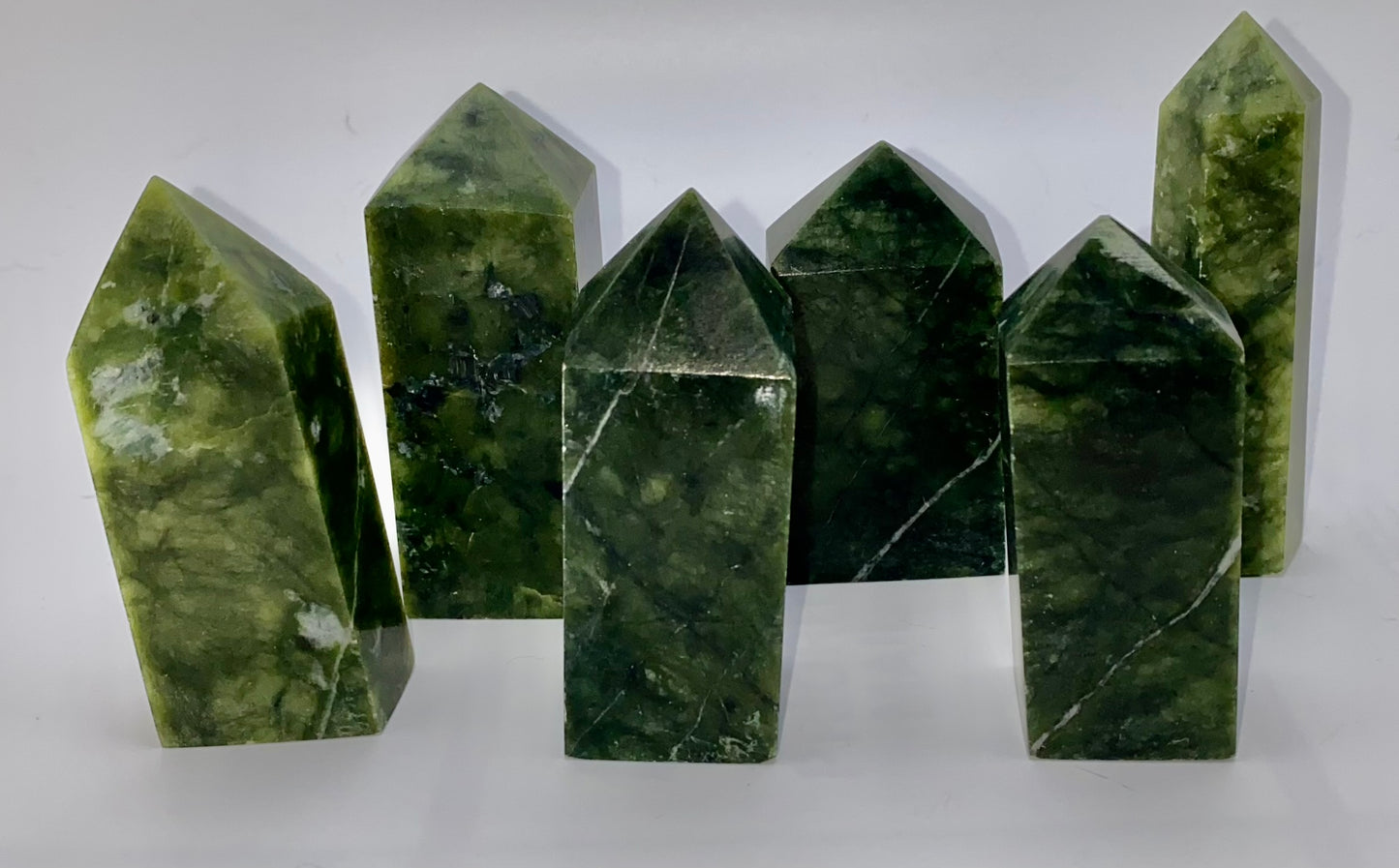 Green Jade Point 1-6s  - polished green stone mini-tower sculpture