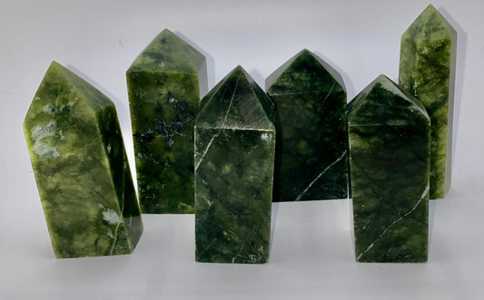 Green Jade Point 1-6s  - polished green stone mini-tower sculpture