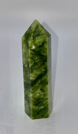 Green Jade Point 1-6s  - polished green stone mini-tower sculpture