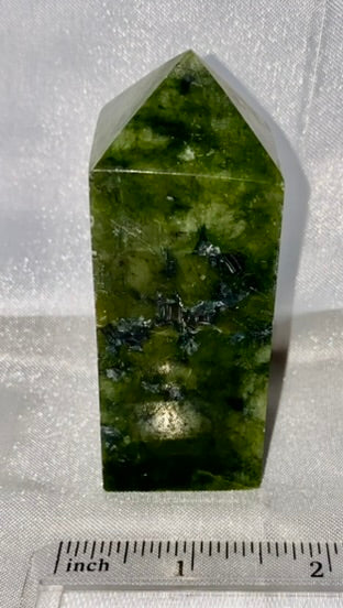 Green Jade Point 1-6s  - polished green stone mini-tower sculpture