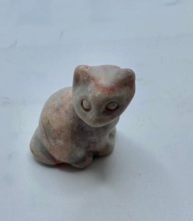 Pink Zebra Jasper Sitting Cat Figurine