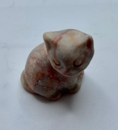 Pink Zebra Jasper Sitting Cat Figurine