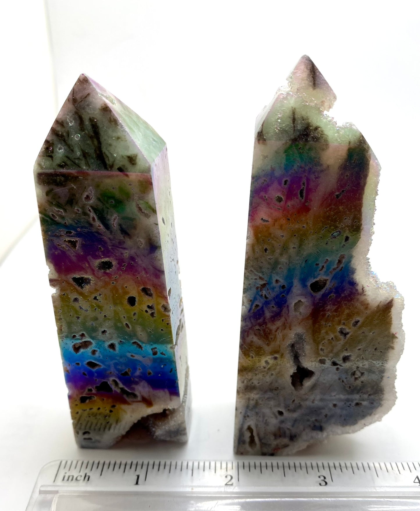 Sphalerite Point with Aura l23 - white gray multicolored mini-tower sculpture with crystalline druzy drusy