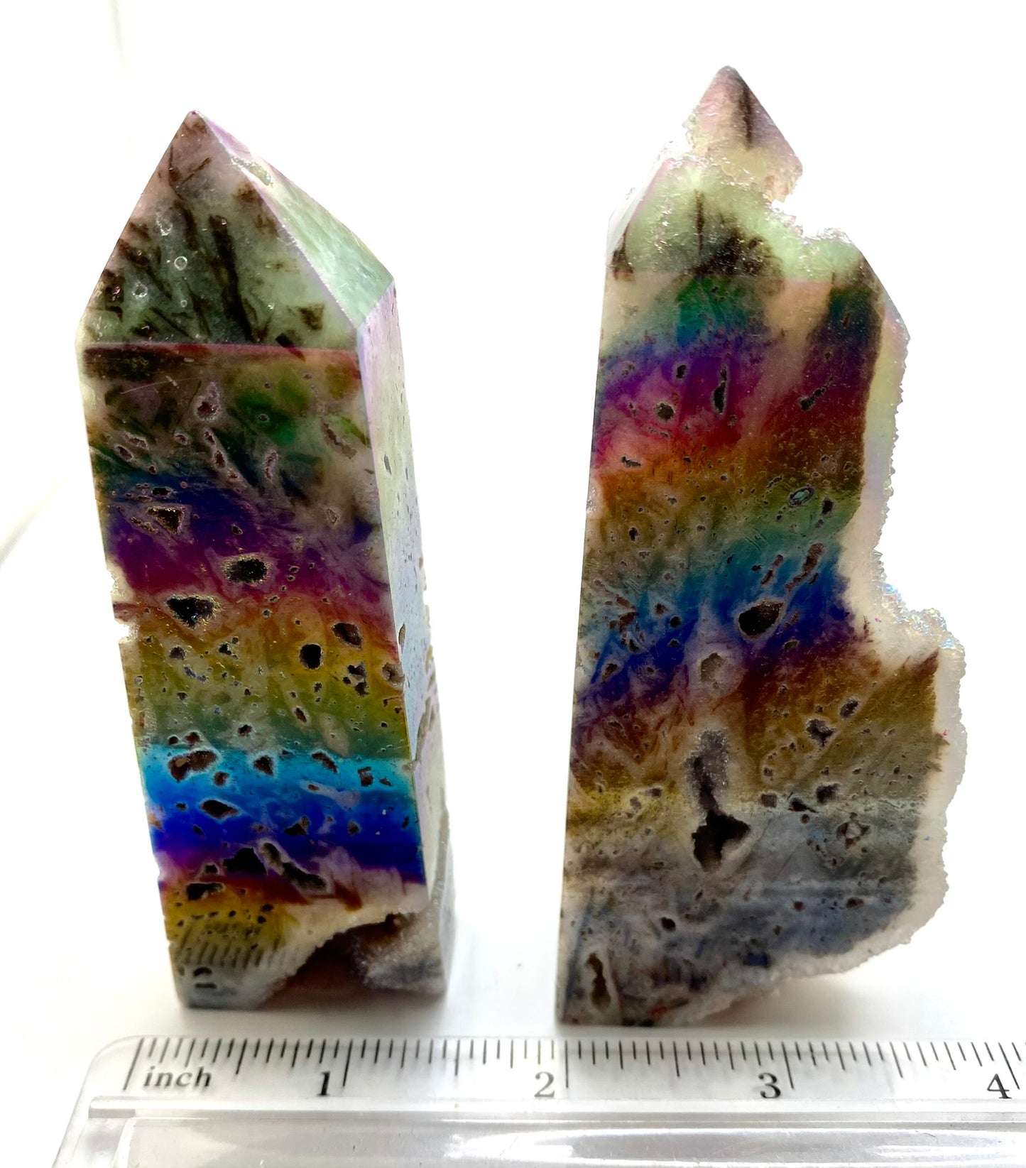 Sphalerite Point with Aura l23 - white gray multicolored mini-tower sculpture with crystalline druzy drusy