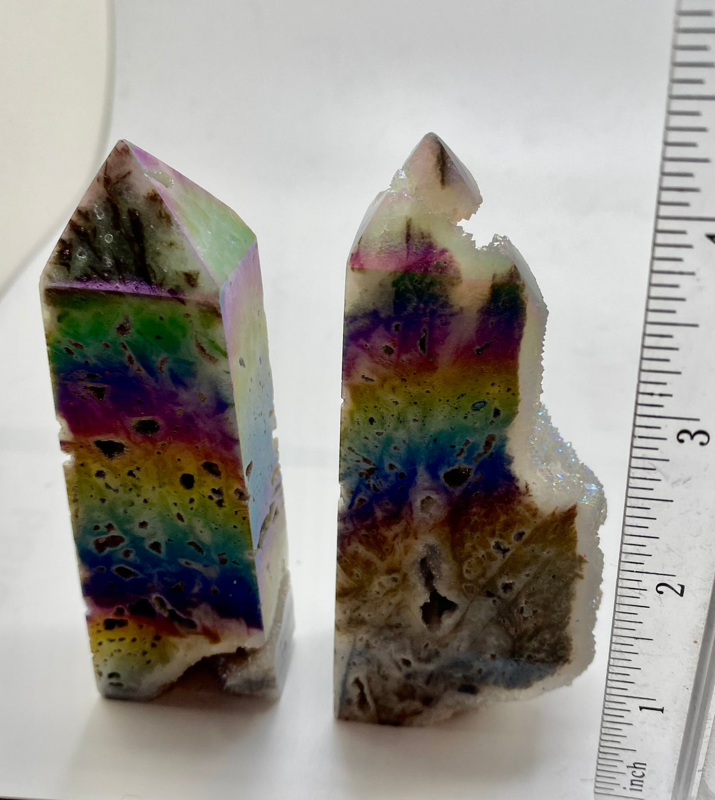 Sphalerite Point with Aura l23 - white gray multicolored mini-tower sculpture with crystalline druzy drusy