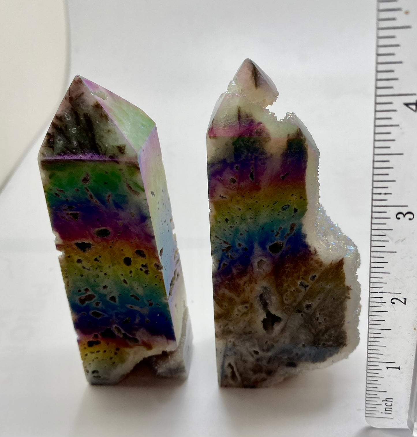 Sphalerite Point with Aura l23 - white gray multicolored mini-tower sculpture with crystalline druzy drusy