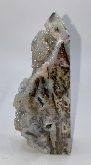 Sphalerite Point with Aura l23 - white gray multicolored mini-tower sculpture with crystalline druzy drusy