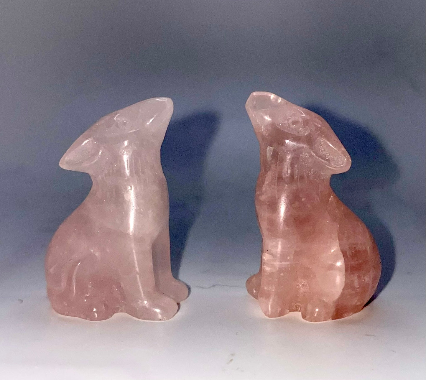 Rose Quartz Howling Wolf Figurine