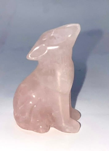 Rose Quartz Howling Wolf Figurine