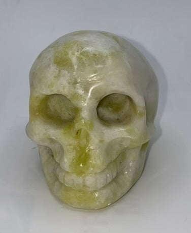 Afghanistan Jade Skull Sculpture Figurine - Halloween decor, spooky polished stone sculpture