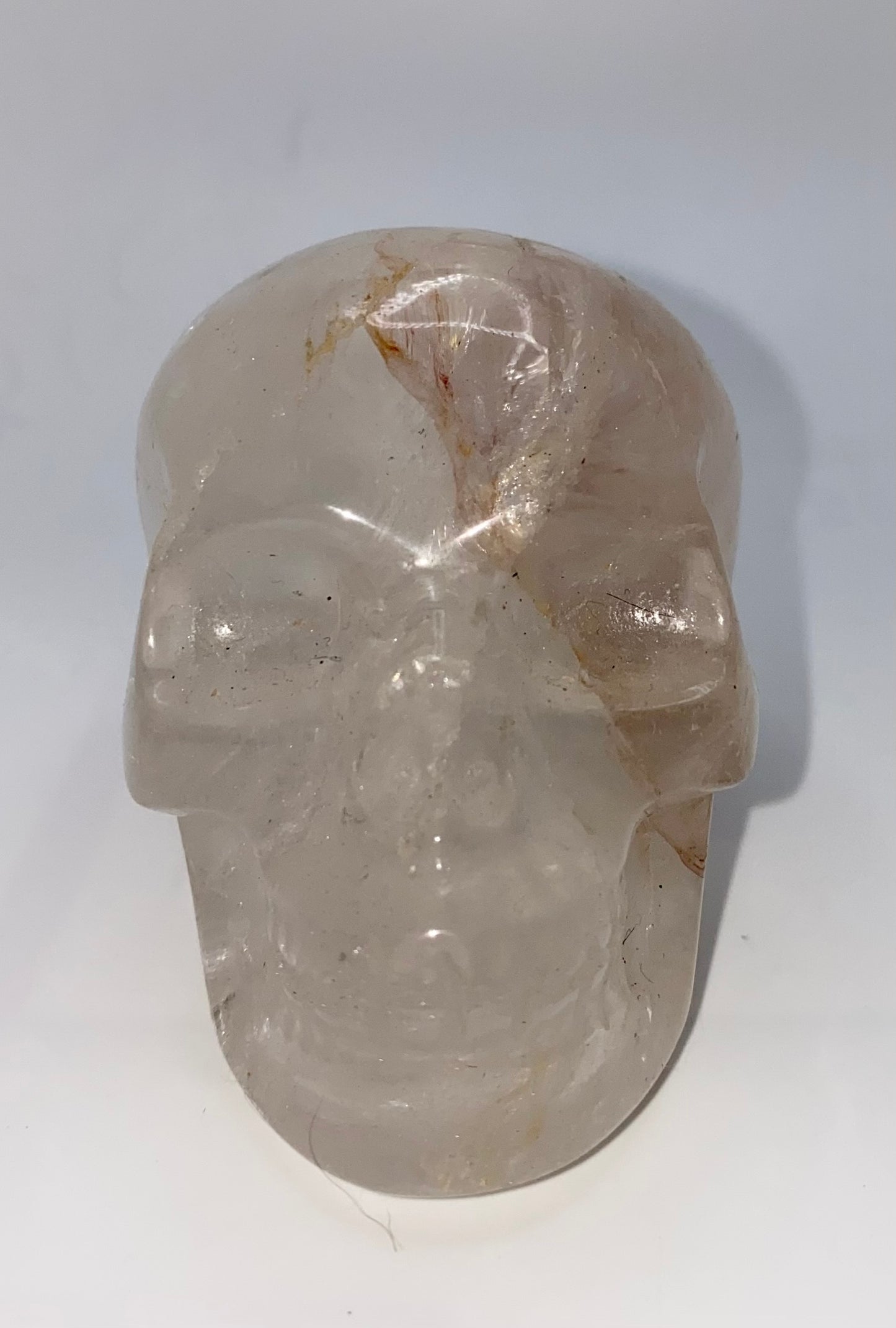 Golden Healer Quartz Skull Sculpture Figurine - Halloween decor, spooky polished stone sculpture