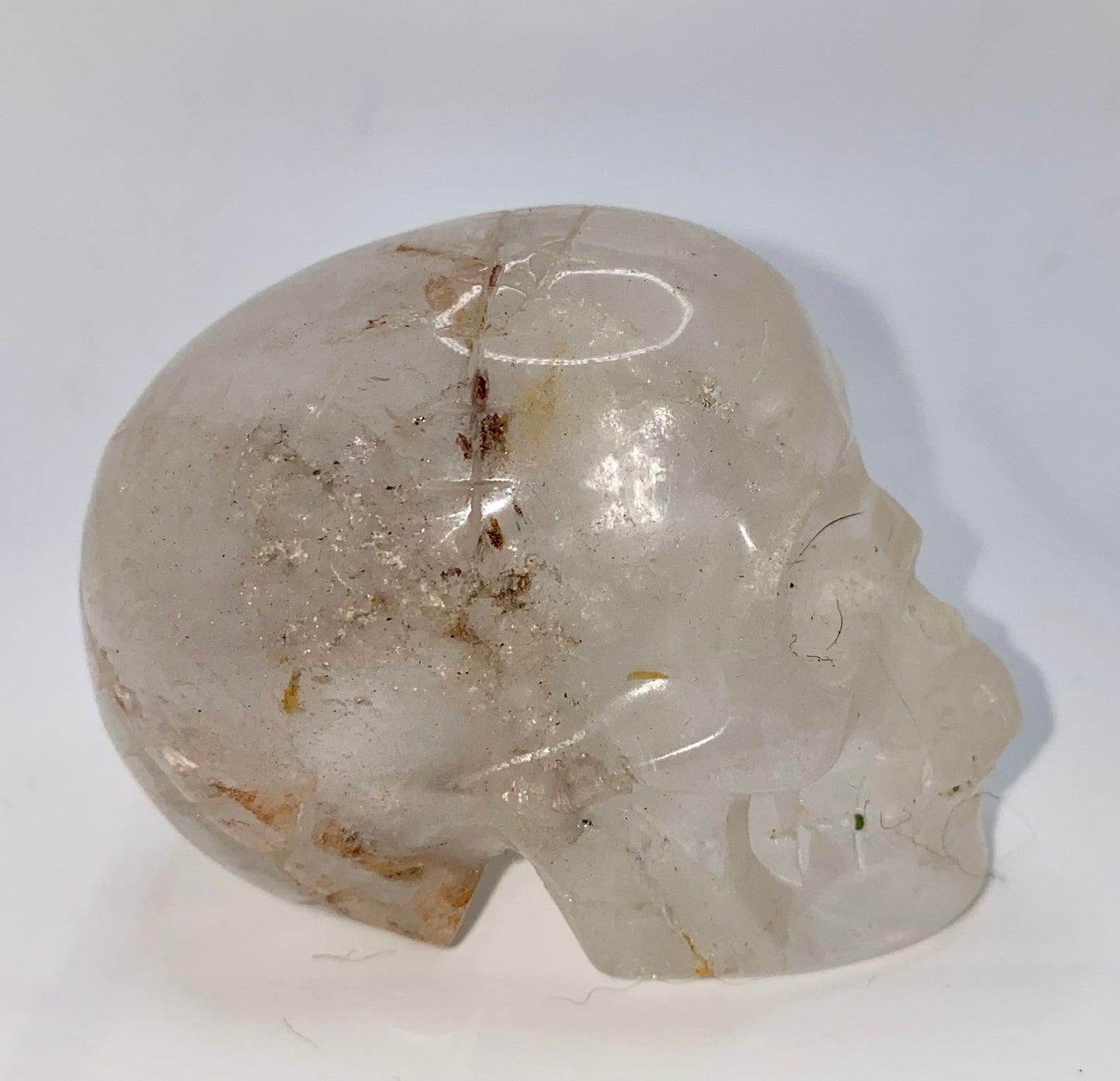 Golden Healer Quartz Skull Sculpture Figurine - Halloween decor, spooky polished stone sculpture