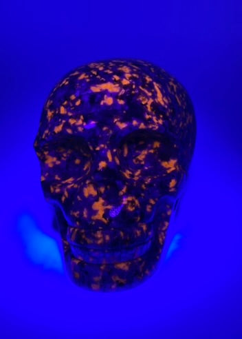 Yooperlite Skull 3,4,5 (UV Reactive) - Halloween decor, spooky polished stone sculpture glows under blacklight…