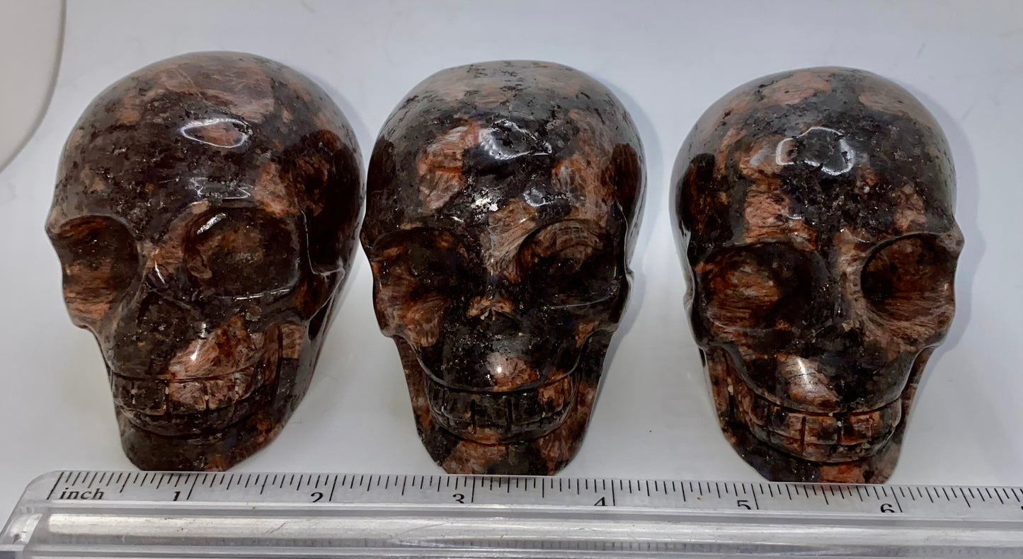 Red Quesera Skull Sculpture Figurine - Halloween decor, spooky polished stone sculpture