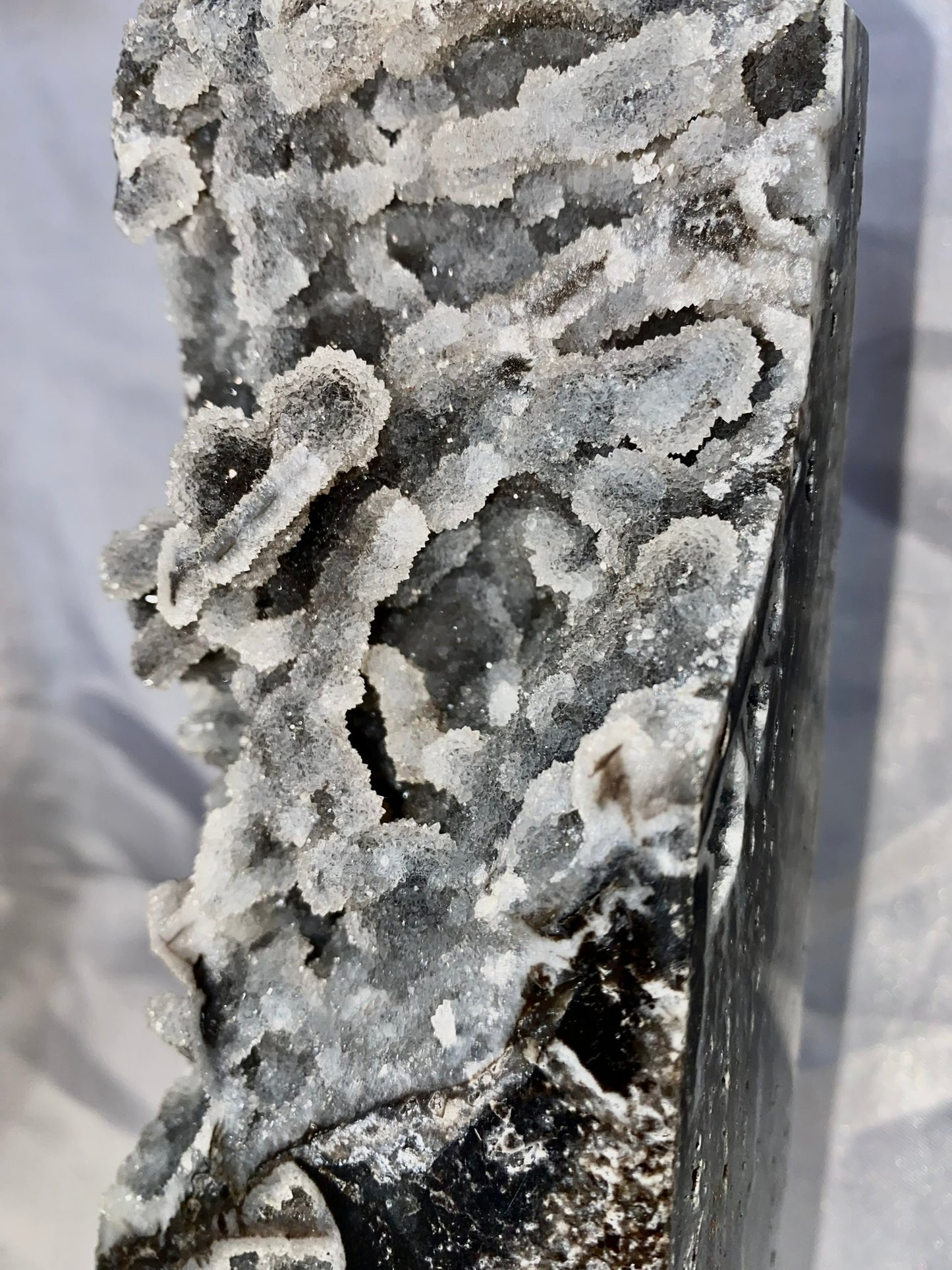 Huge Sphalerite Tower 10l - asymmetric stone sculpture with crystalline drusy (druzy)