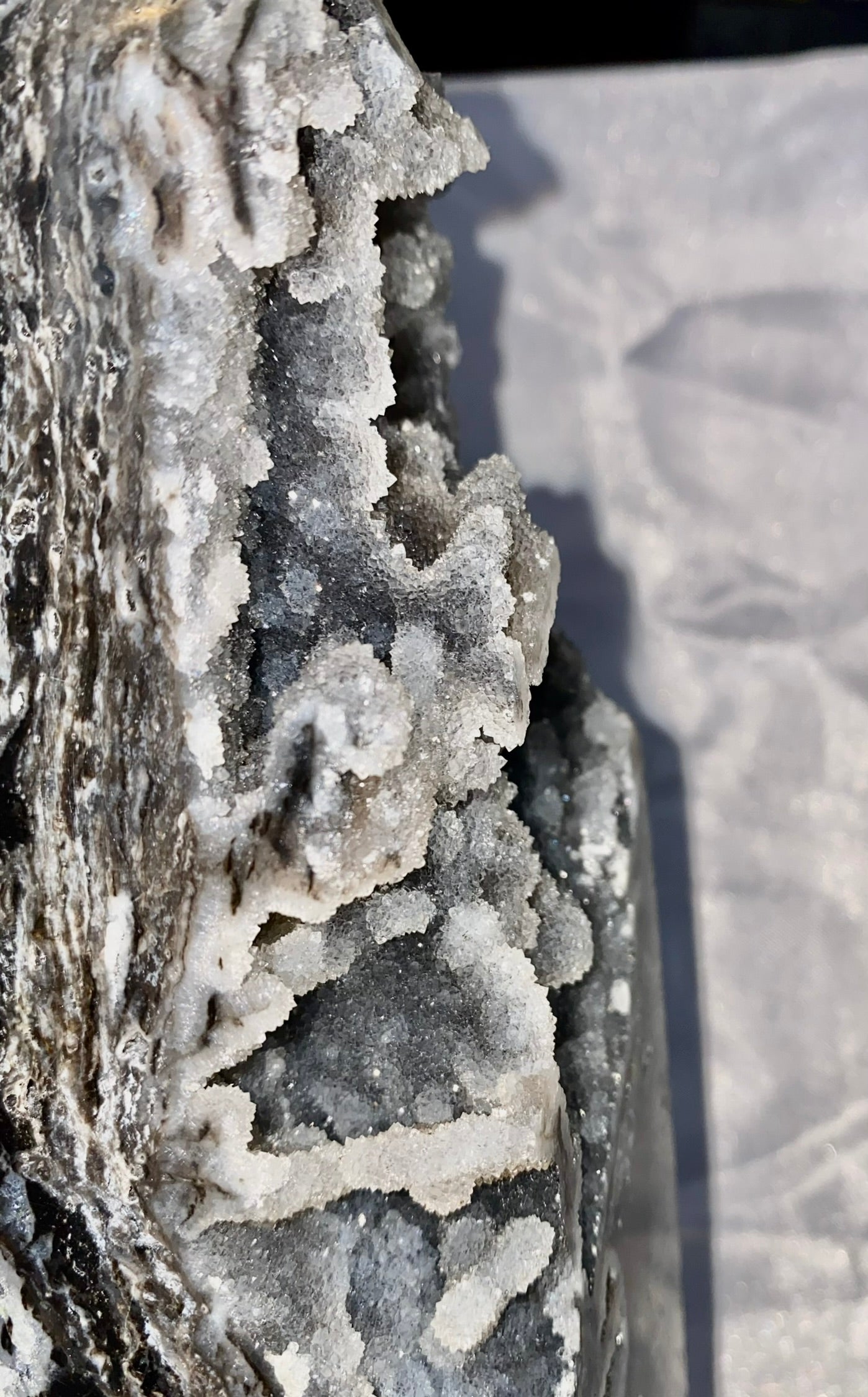 Huge Sphalerite Tower 10l - asymmetric stone sculpture with crystalline drusy (druzy)