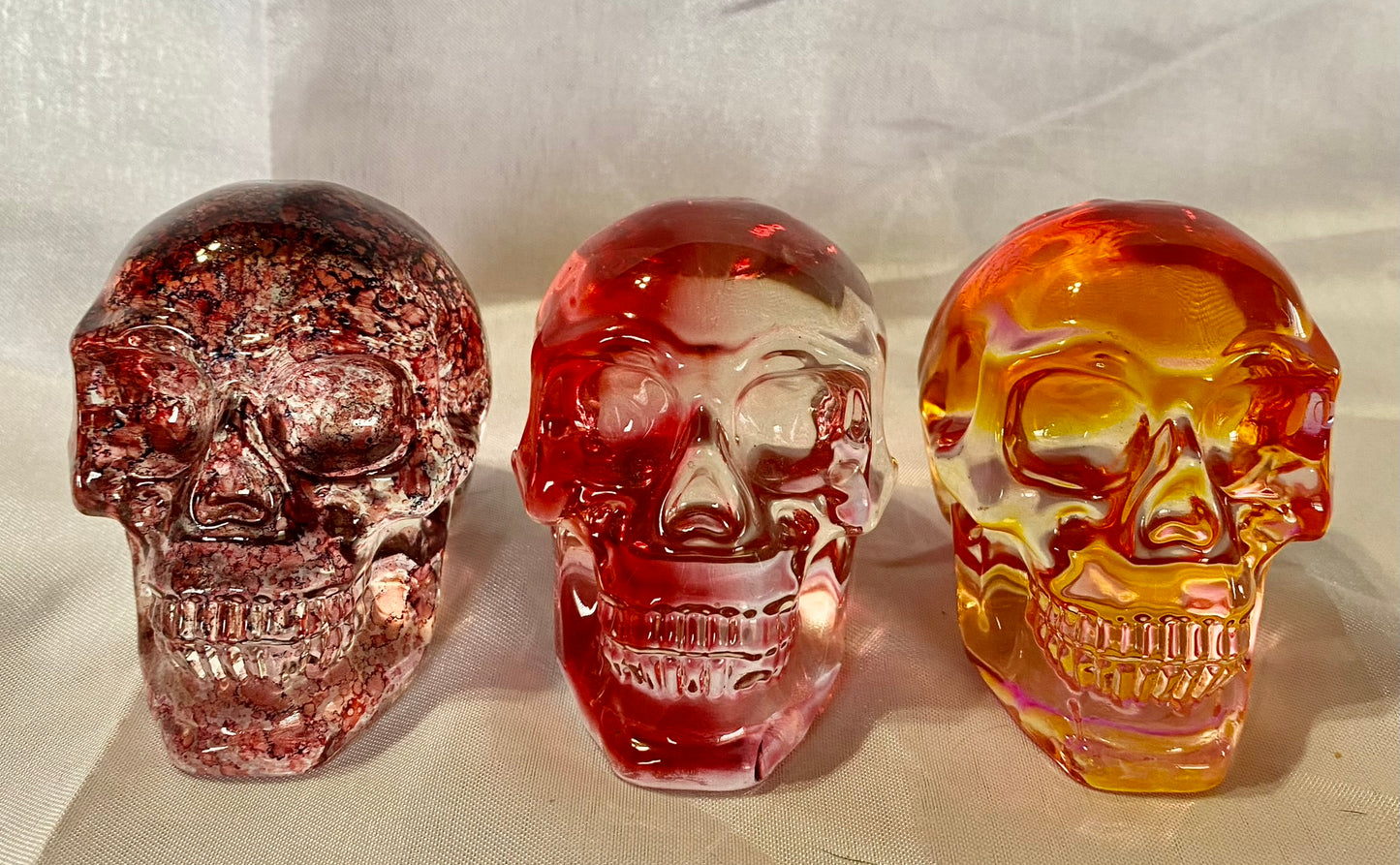 Large Tinted Glass Skull - Halloween decor, spooky polished sculpture