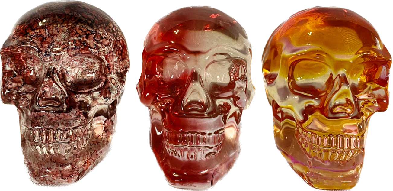 Large Tinted Glass Skull - Halloween decor, spooky polished sculpture