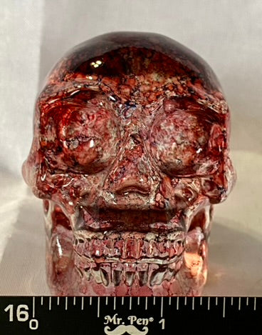 Large Tinted Glass Skull - Halloween decor, spooky polished sculpture