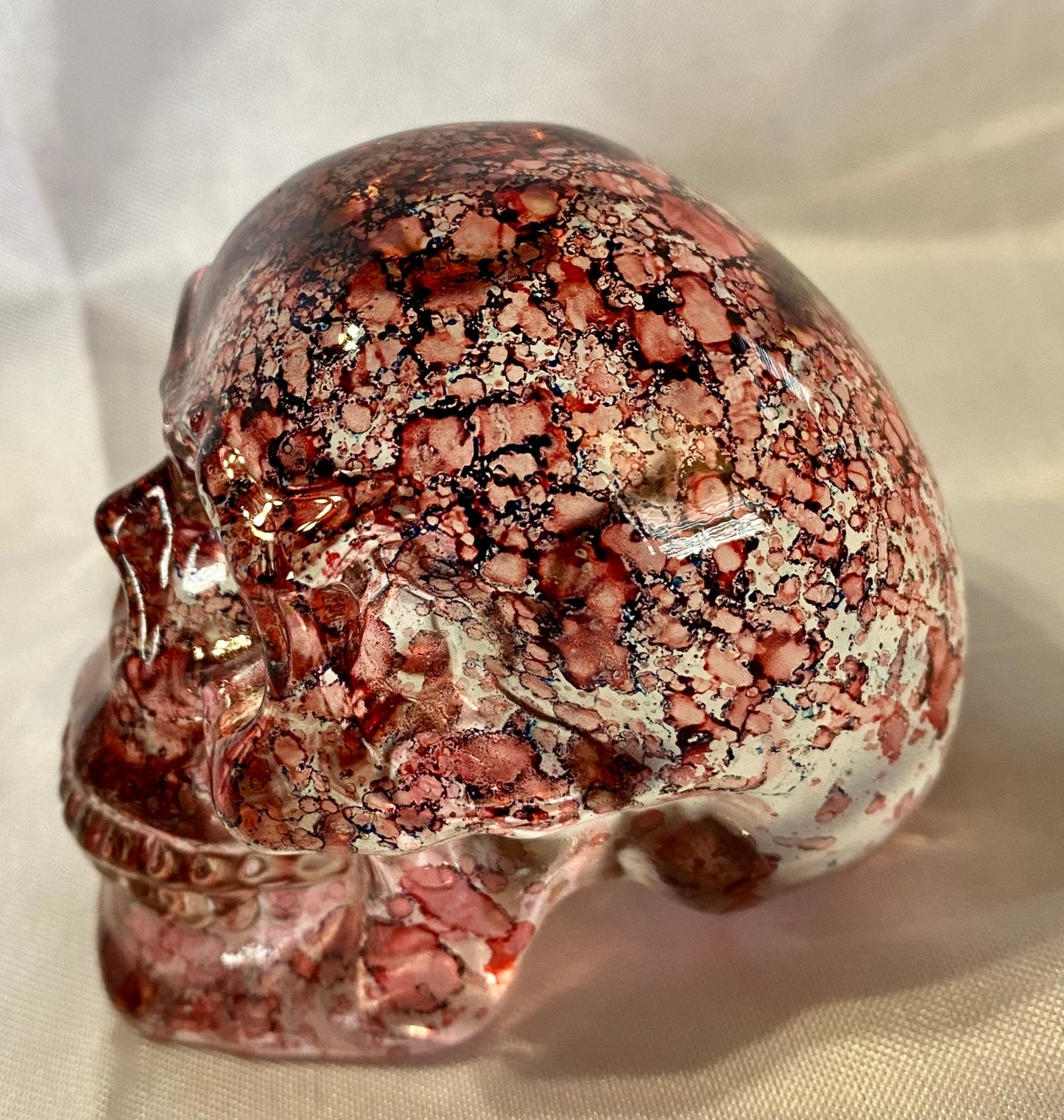 Large Tinted Glass Skull - Halloween decor, spooky polished sculpture