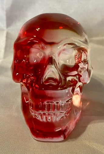 Large Tinted Glass Skull - Halloween decor, spooky polished sculpture