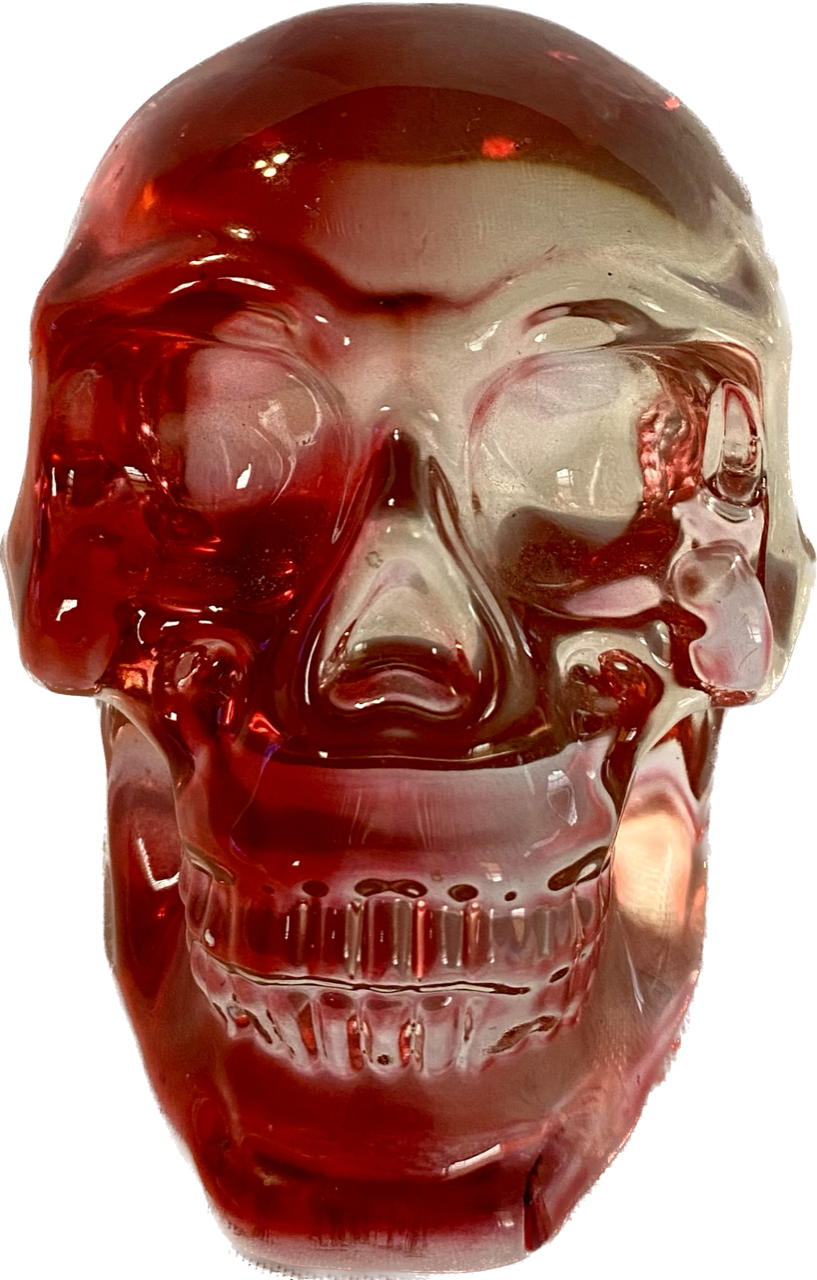 Large Tinted Glass Skull - Halloween decor, spooky polished sculpture