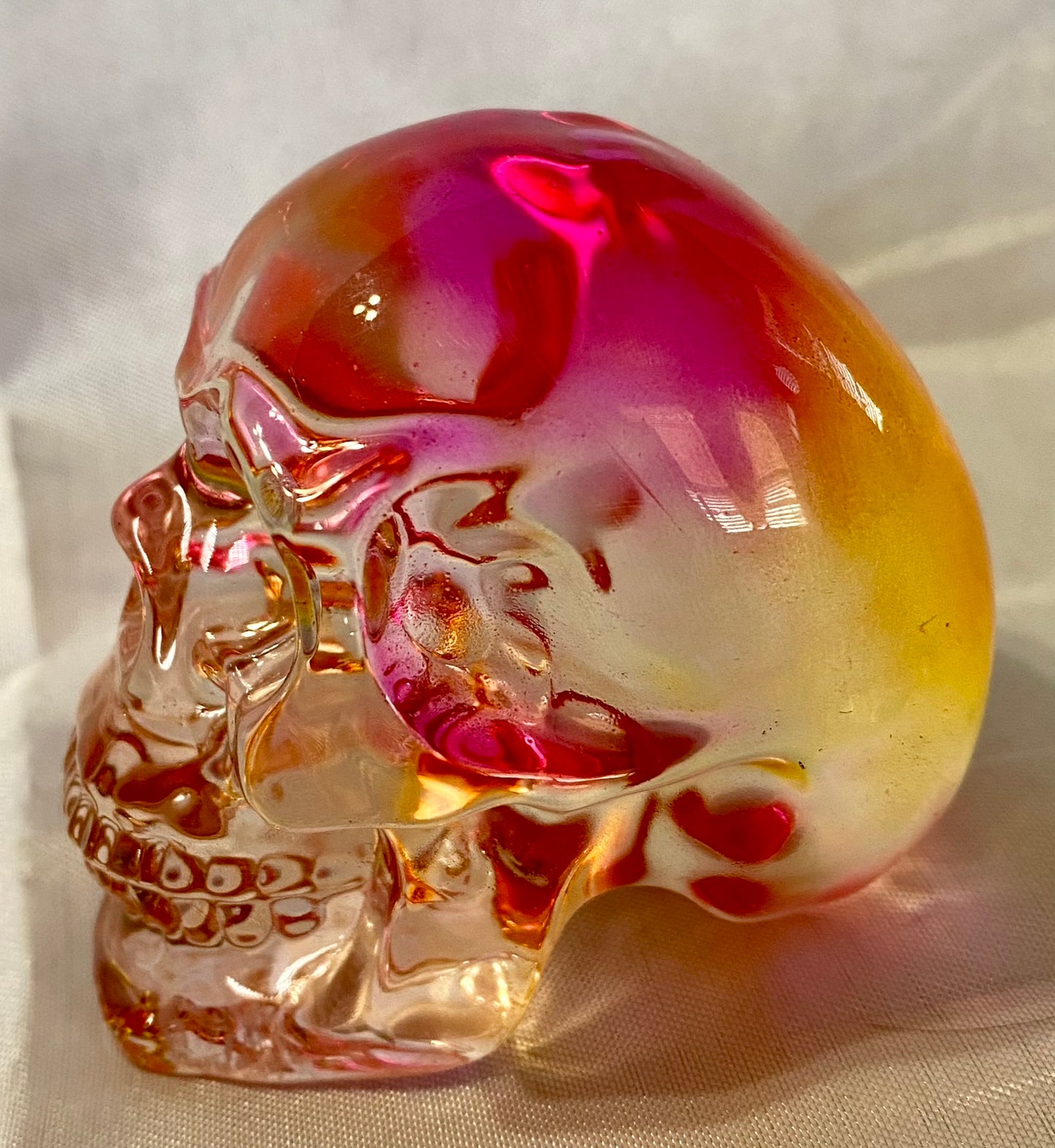 Large Tinted Glass Skull - Halloween decor, spooky polished sculpture