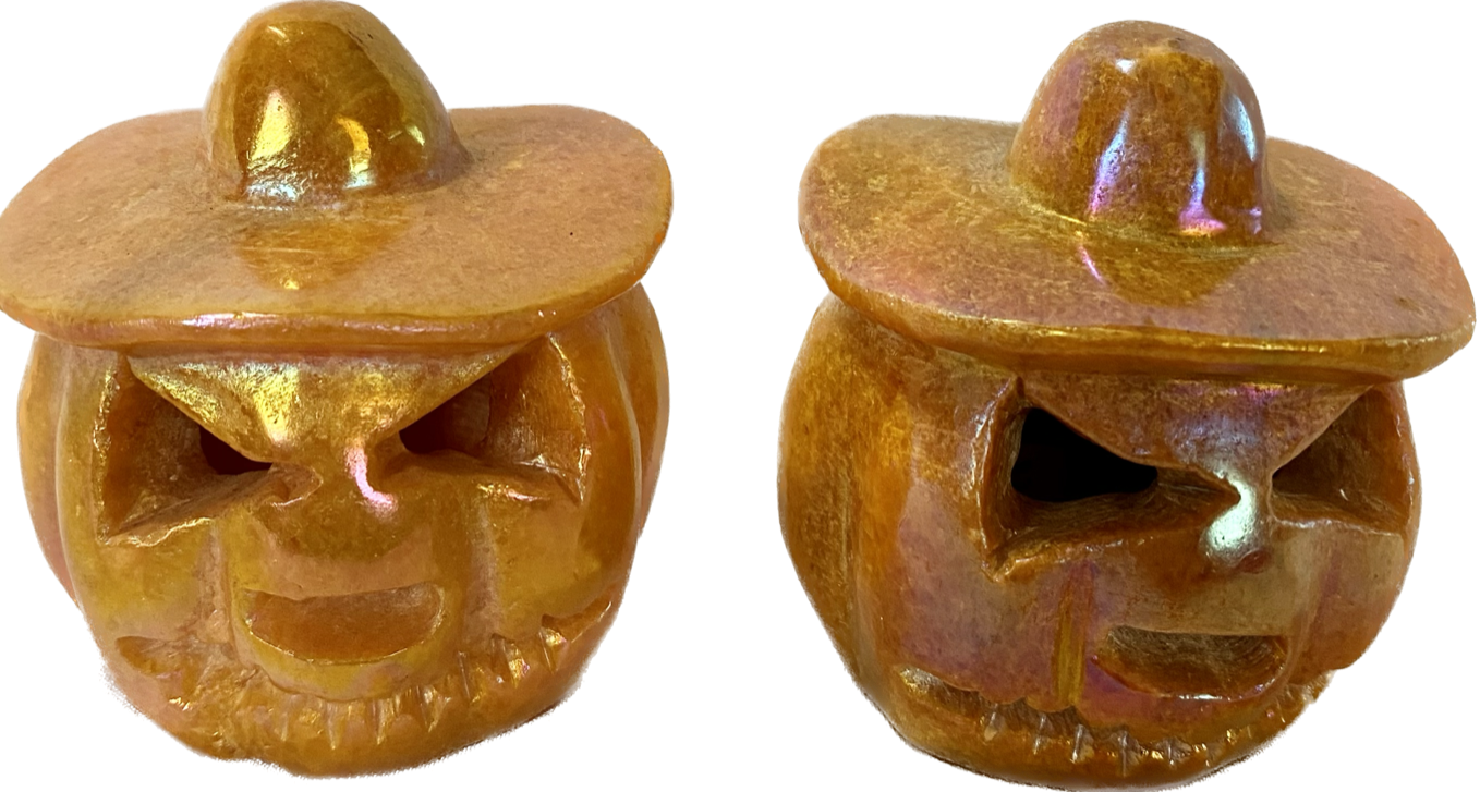 Large Orange Calcite Hollow Jack-'O-Lantern Sculpture with Aura, for LED light or light stand, Halloween decor