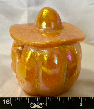 Large Orange Calcite Hollow Jack-'O-Lantern Sculpture with Aura, for LED light or light stand, Halloween decor