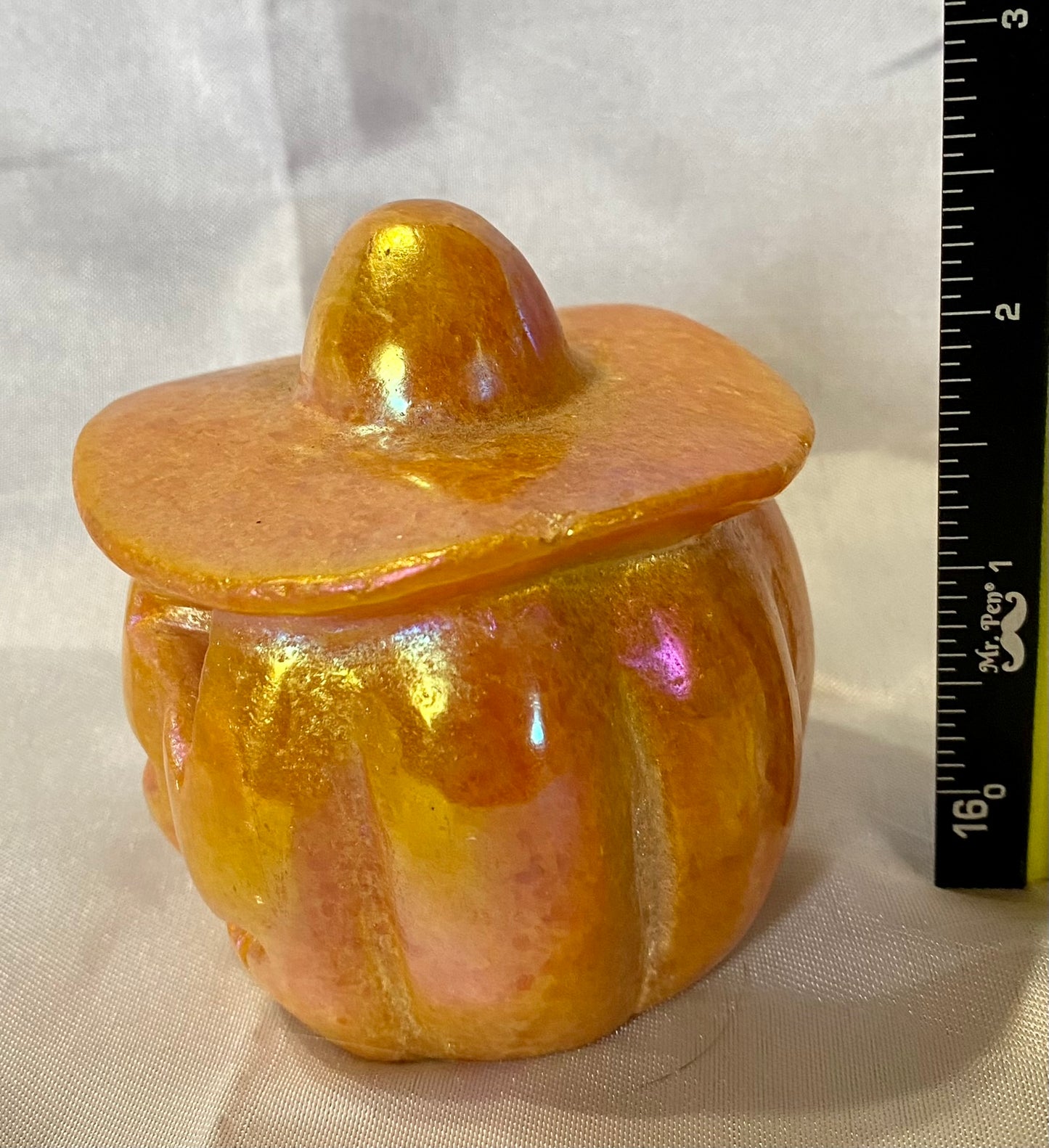 Large Orange Calcite Hollow Jack-'O-Lantern Sculpture with Aura, for LED light or light stand, Halloween decor