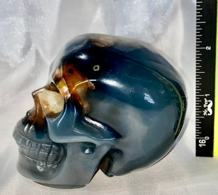 Large Volcano Agate Skull (UV Reactive) 2 - Halloween decor, spooky polished stone sculpture  glows in blacklight