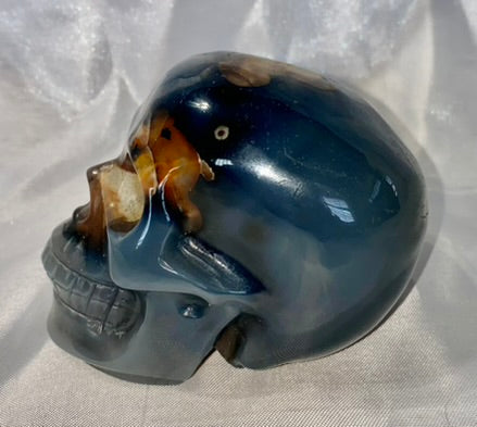 Large Volcano Agate Skull (UV Reactive) 2 - Halloween decor, spooky polished stone sculpture  glows in blacklight