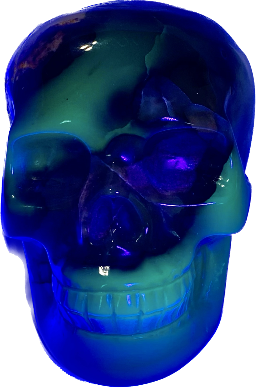 Large Volcano Agate Skull (UV Reactive) 2 - Halloween decor, spooky polished stone sculpture  glows in blacklight