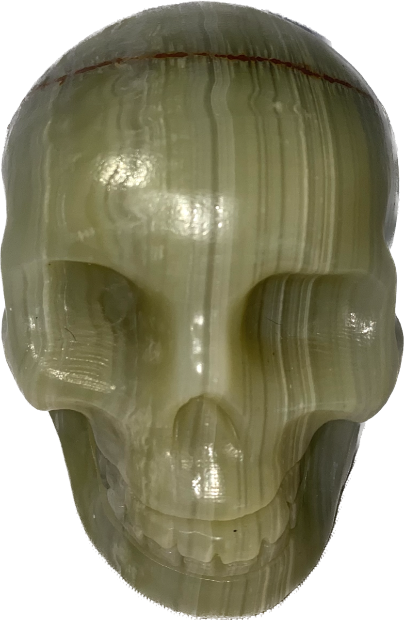 Large Afghanistan Jade (Serpentine) Skull Sculpture 1 - Halloween decor, spooky polished stone statue