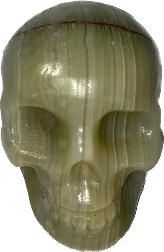Large Afghanistan Jade (Serpentine) Skull Sculpture 1 - Halloween decor, spooky polished stone statue