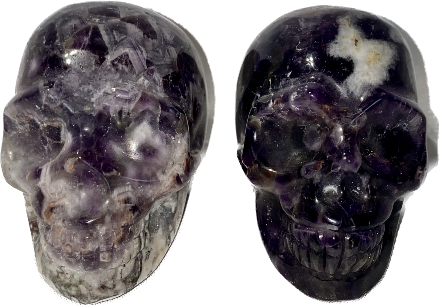 Large Chevron Amethyst (AKA Dream Amethyst) Skull Statues 2,3 - Halloween decor, spooky polished stone sculpture